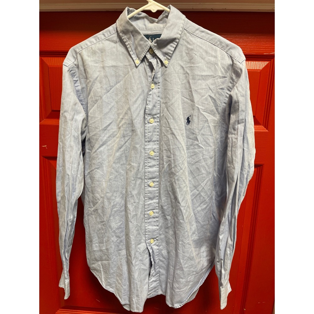 Ralph Lauren Mens Classic Fit Herringbone Button Down Shirt Blue 16 34/35
